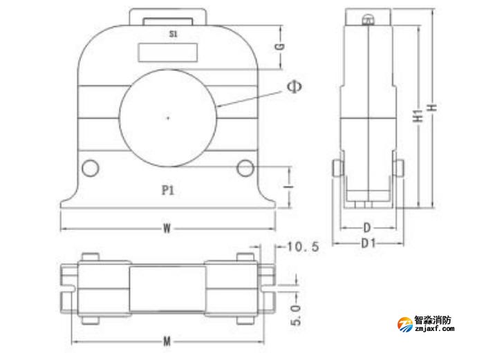 開口式，圓孔100A-400A外形尺寸圖